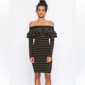 Allison Elegant Black and Gold Off-Shoulder Dress